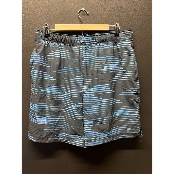 Speedo Men's Swim Trunks Shorts Sz L Blue Lined Pockets Beach Surf Bathing Suit - Picture 1 of 5